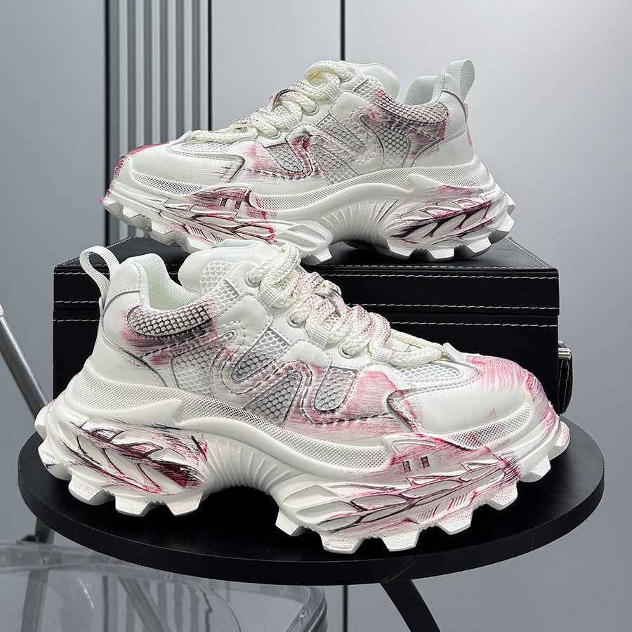 Paint Mesh Design Chunky Sole Sneakers