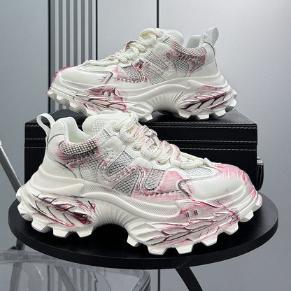 Paint Mesh Design Chunky Sole Sneakers