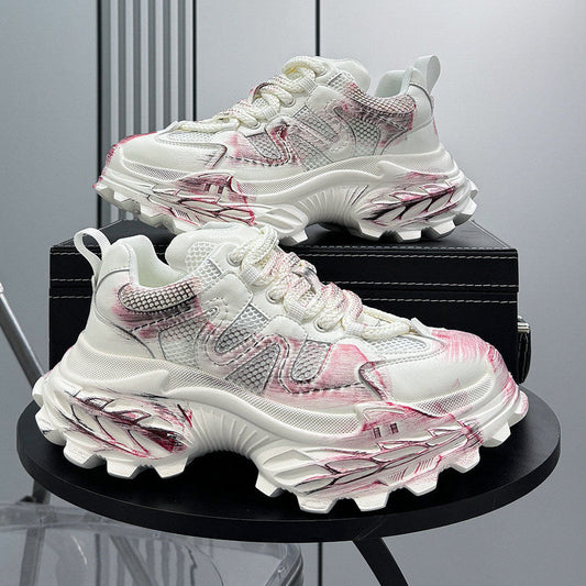 Paint Mesh Design Chunky Sole Sneakers