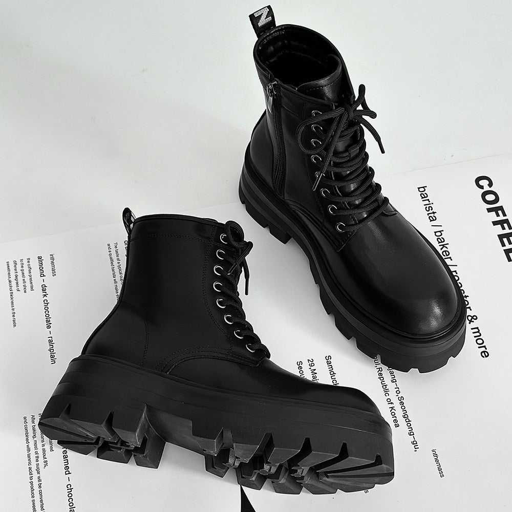Chunky Lug Sole Platform Lace-Up Zipper Boots
