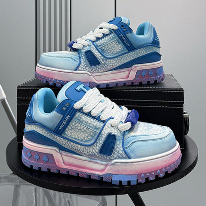 Platform Patchwork Lace-Up Sneakers