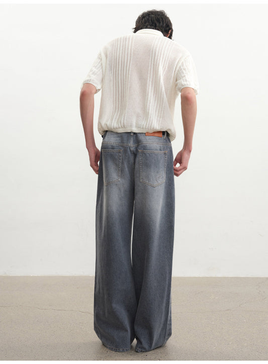 Straight-leg washed gray denim pants