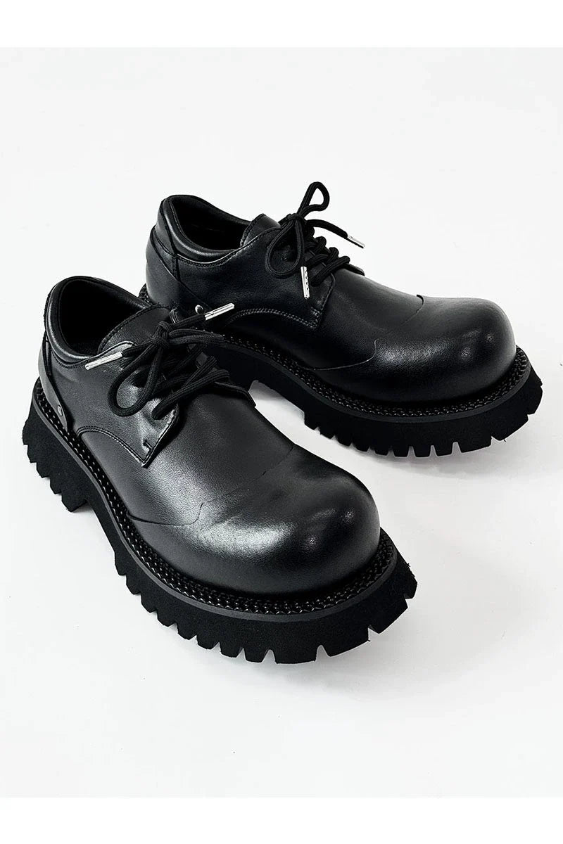 Chunky Black Platform Derby Shoes with Rounded Toe