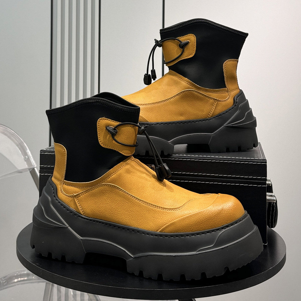 Drawstring Platform Thick Sole Short Boots WN24646
