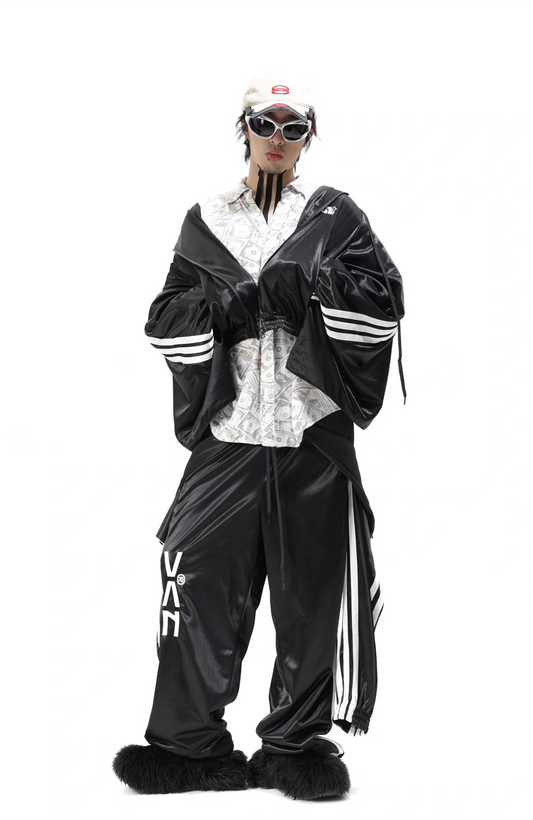 VANGUARDIA Faux One-Piece Contrast Stripe Straight-Leg Pants