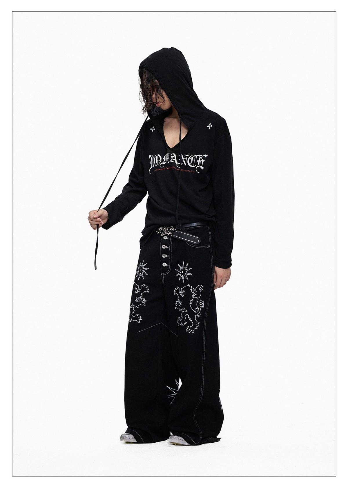 Starlight Embroidery Black Wide Pants