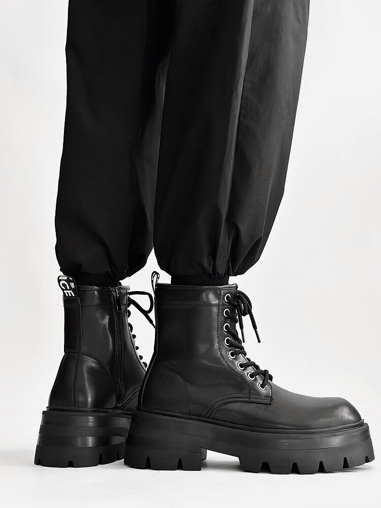 Chunky Lug Sole Platform Lace-Up Zipper Boots