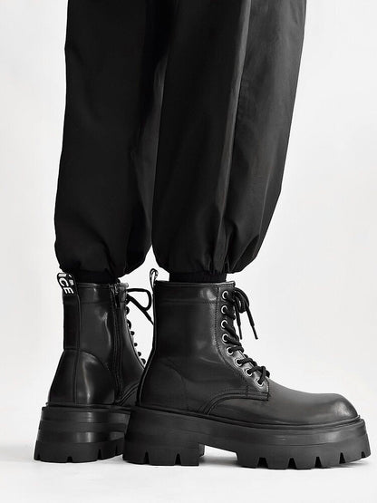 Chunky Lug Sole Platform Lace-Up Zipper Boots