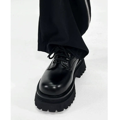 Round Toe Chunky Sole Leather Shoes