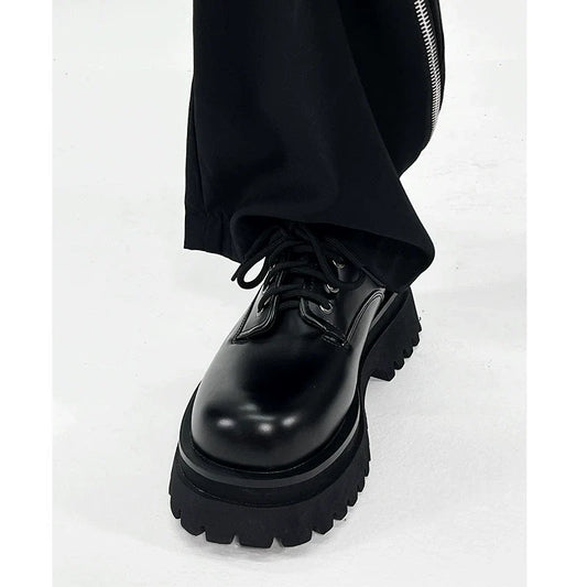 Round Toe Chunky Sole Leather Shoes