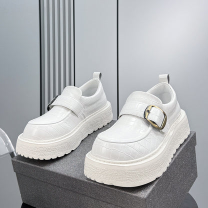 Platform Metal Buckle Round Toe Loafers
