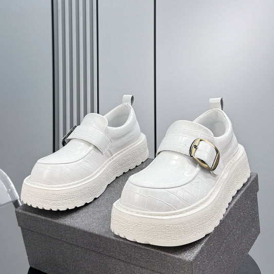 Platform Metal Buckle Round Toe Loafers WN24784
