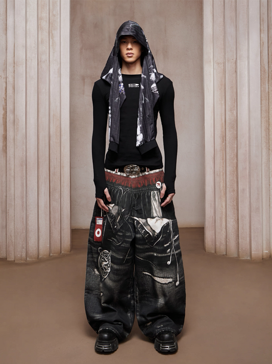 DND4DES Triple-Waist Graphic Wide-Leg Denim Pants