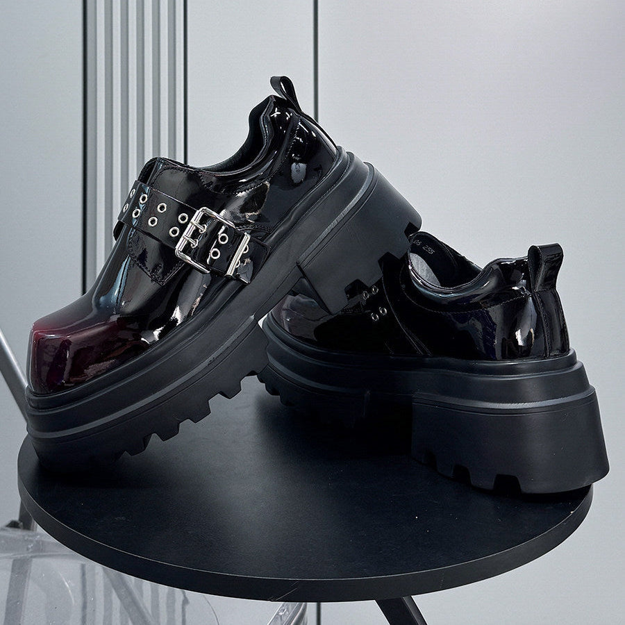 Chunky Patent Leather Buckle Loafers