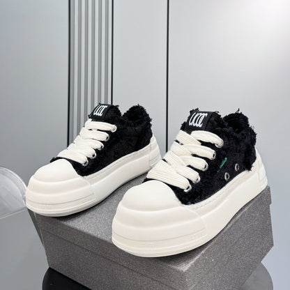Chunky Platform Frayed Canvas Shell Toe Sneakers