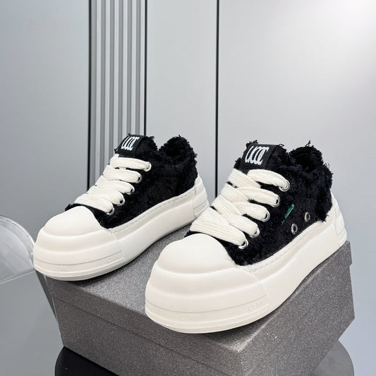 Chunky Platform Frayed Canvas Shell Toe Sneakers