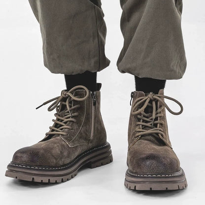 Leather Mid-Top Zipper Design Chunky Sole Boots