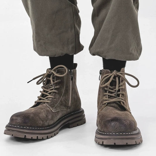 Leather Mid-Top Zipper Design Chunky Sole Boots