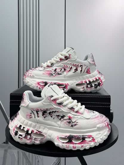 Paint Graffiti Print Chunky Sole Sneakers