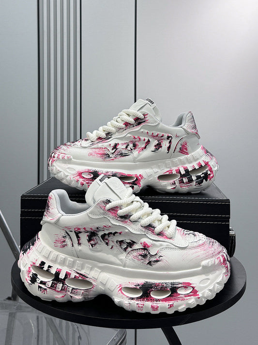 Paint Graffiti Print Chunky Sole Sneakers