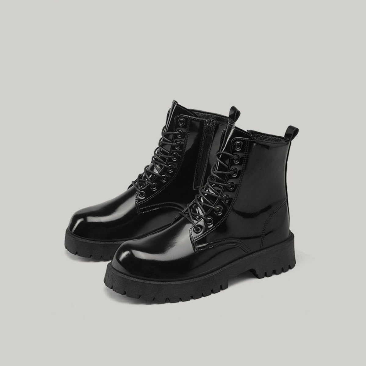Glossy Platform Lace-Up Combat Boots