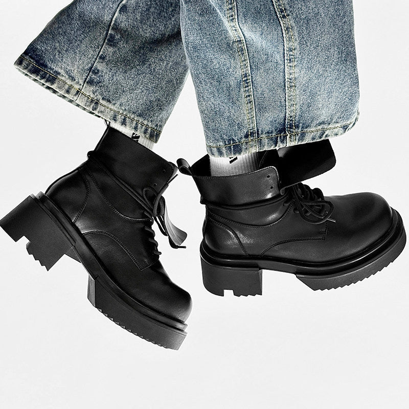 Chunky Platform Lace-Up Flap Boots