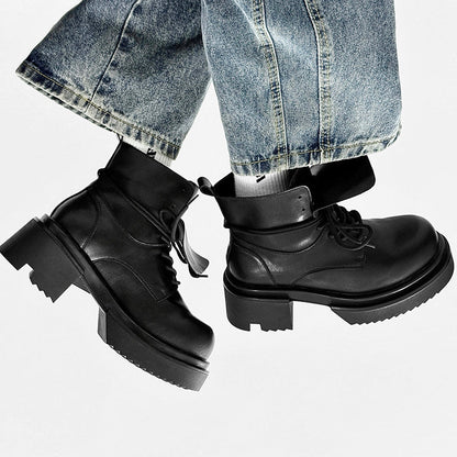 Chunky Platform Lace-Up Flap Boots