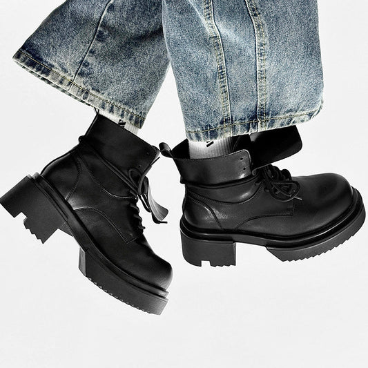 Chunky Platform Lace-Up Flap Boots
