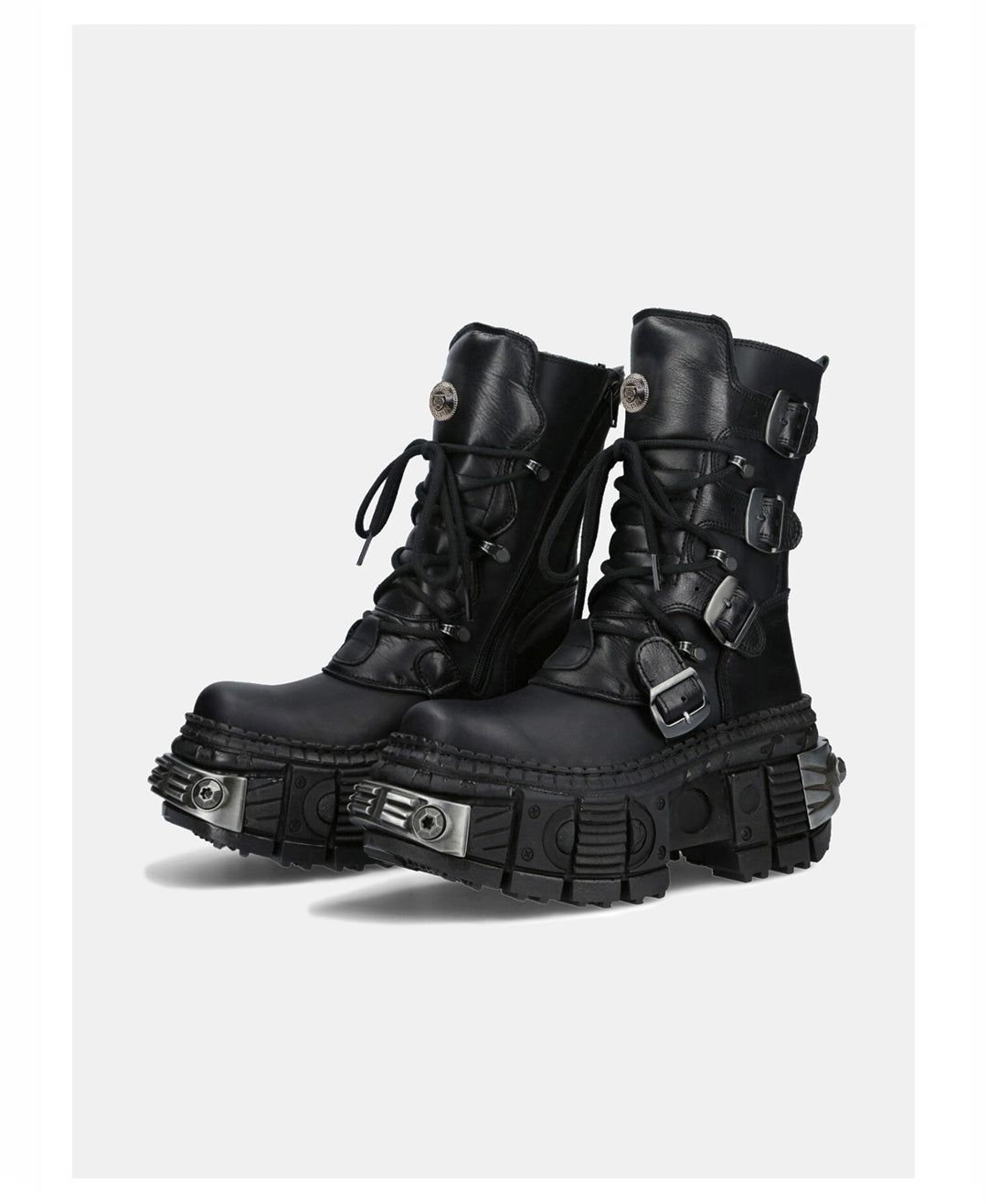 Multi belt gimmick design high-end black boots