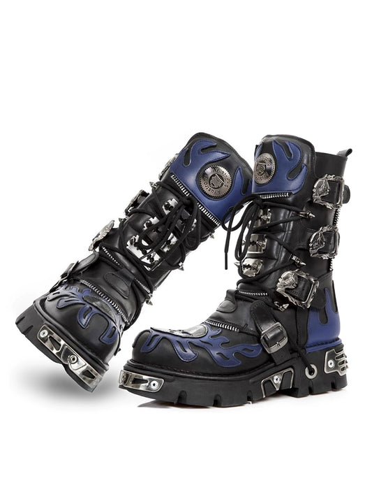 Multi belt gimmick design high-end blue boots