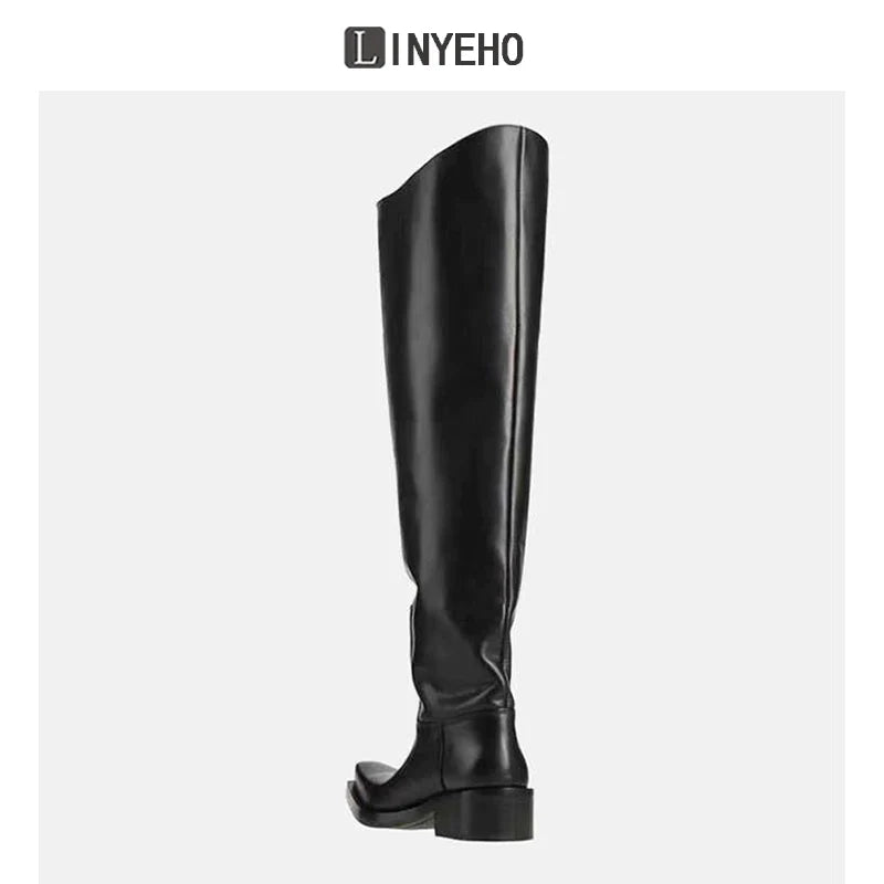 Over-the-Knee Chunky Sole Leather Riding Boots