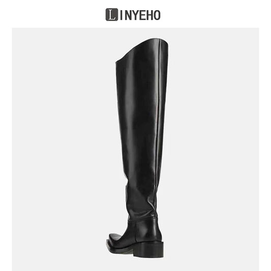 Over-the-Knee Chunky Sole Leather Riding Boots