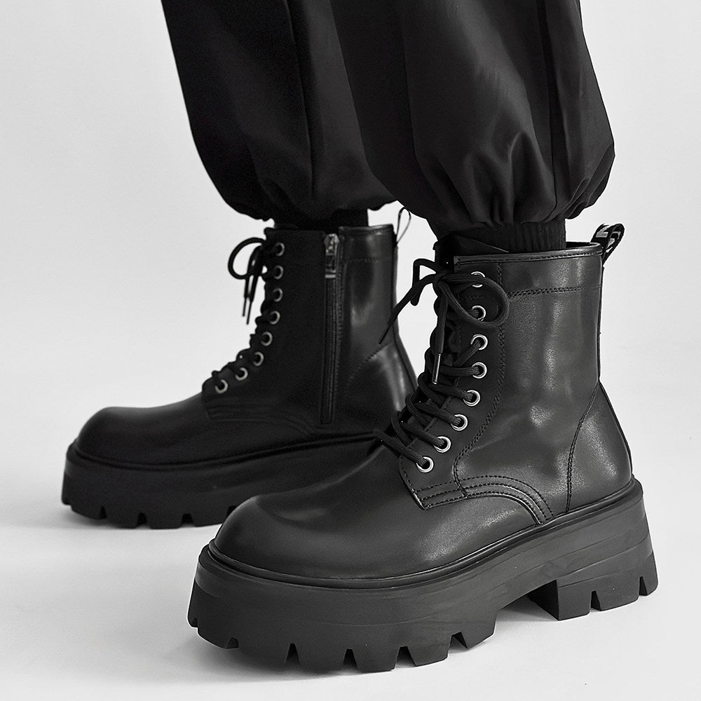 Chunky Lug Sole Platform Lace-Up Zipper Boots