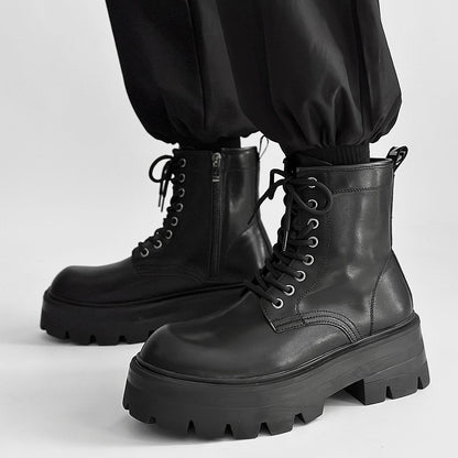 Chunky Lug Sole Platform Lace-Up Zipper Boots
