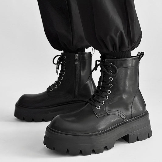 Chunky Lug Sole Platform Lace-Up Zipper Boots
