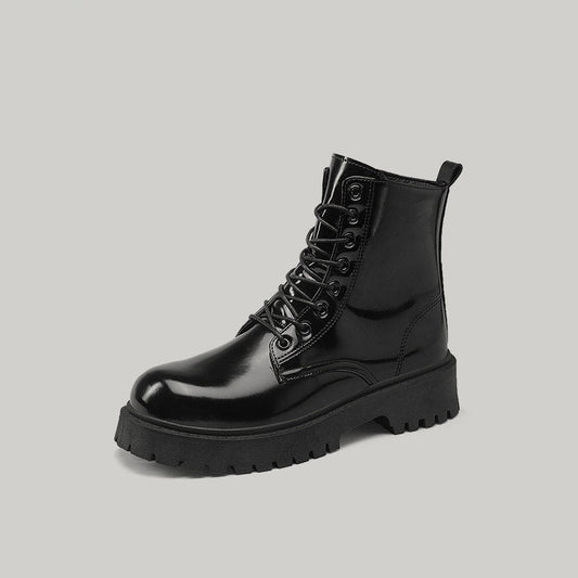 Glossy Platform Lace-Up Combat Boots