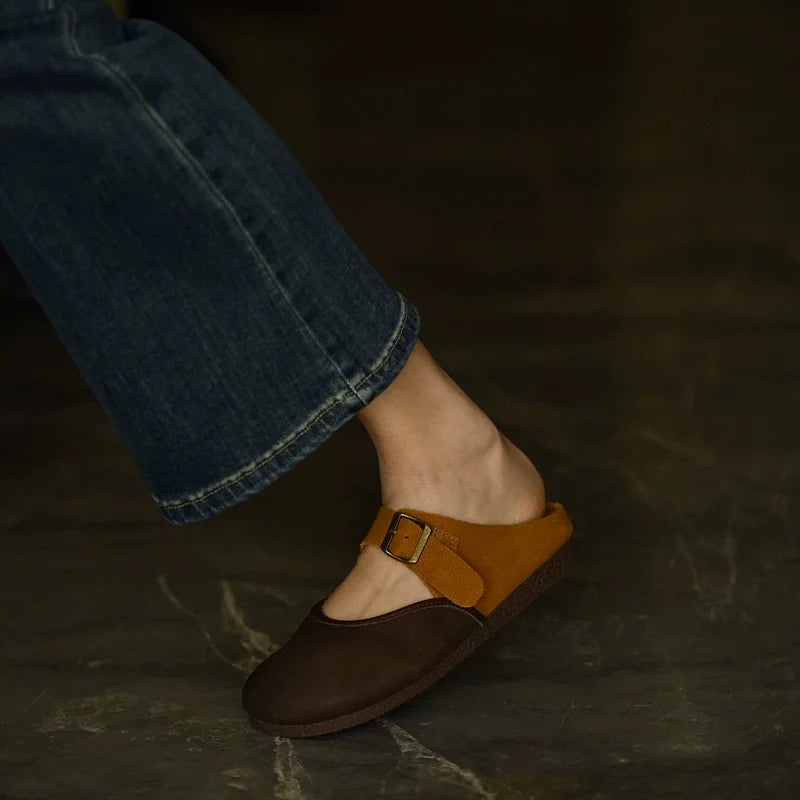 Two-Tone Leather Mary Jane Flats