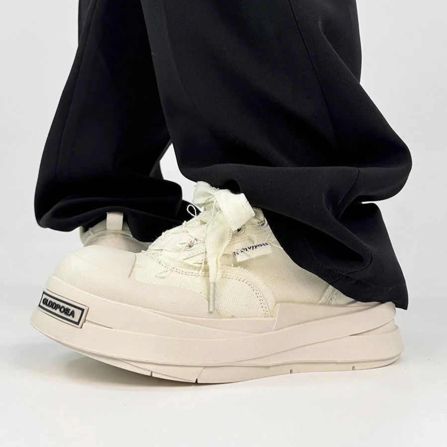 Chunky Sole Height Increase Large Toe Canvas Sneakers