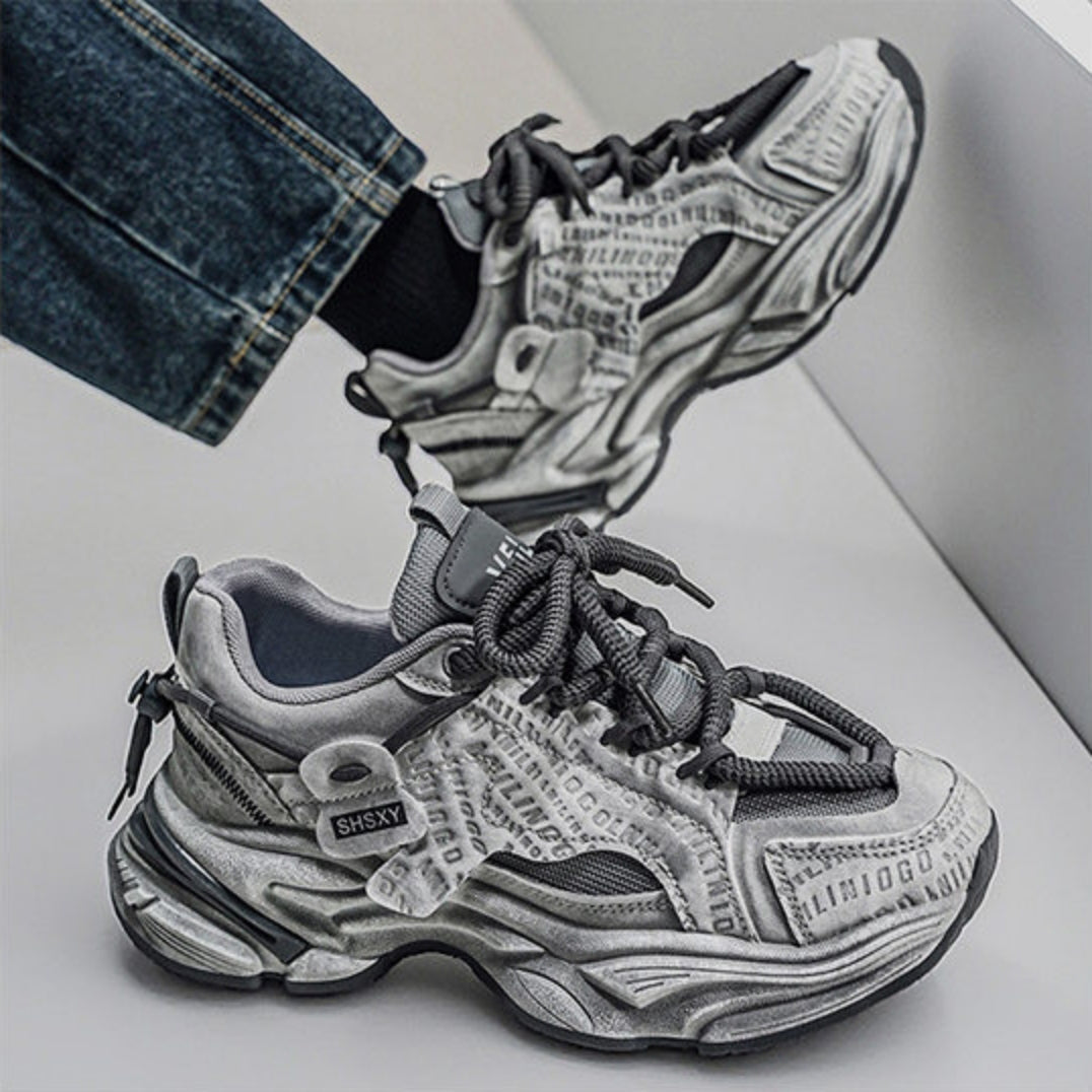 Letter Print Zipper Detail Chunky Lace-Up Sneakers