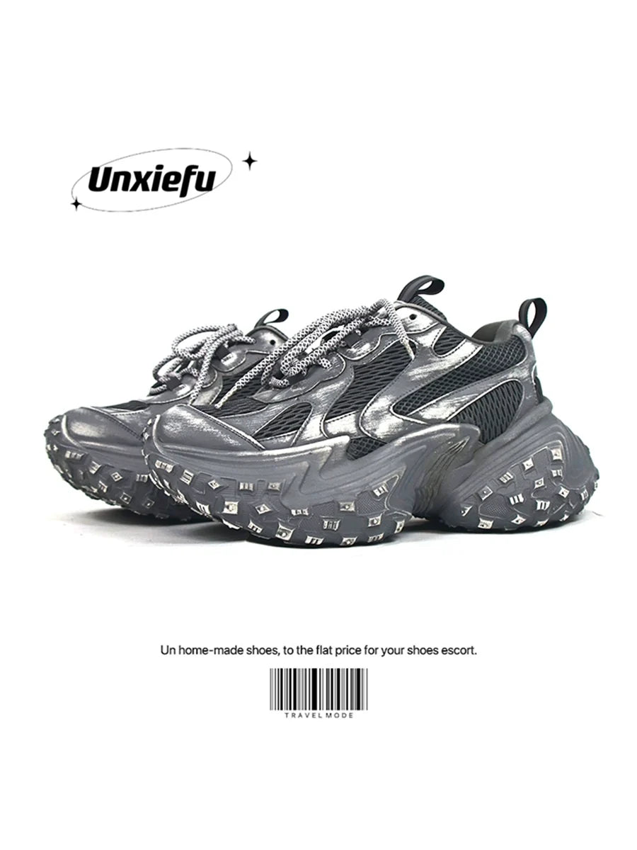 Washed Mesh Chunky Sole Dad Sneakers