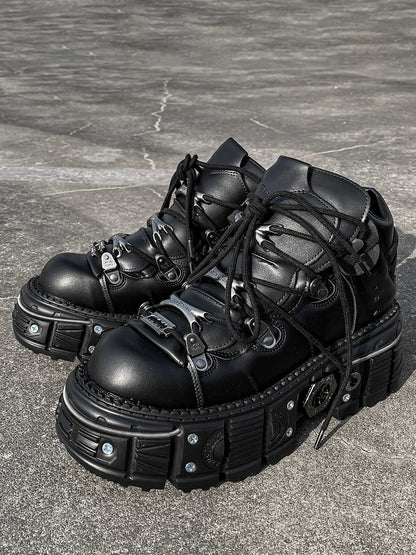 7cm Platform Tank Sole Genuine Leather Punk Shoes WN17284