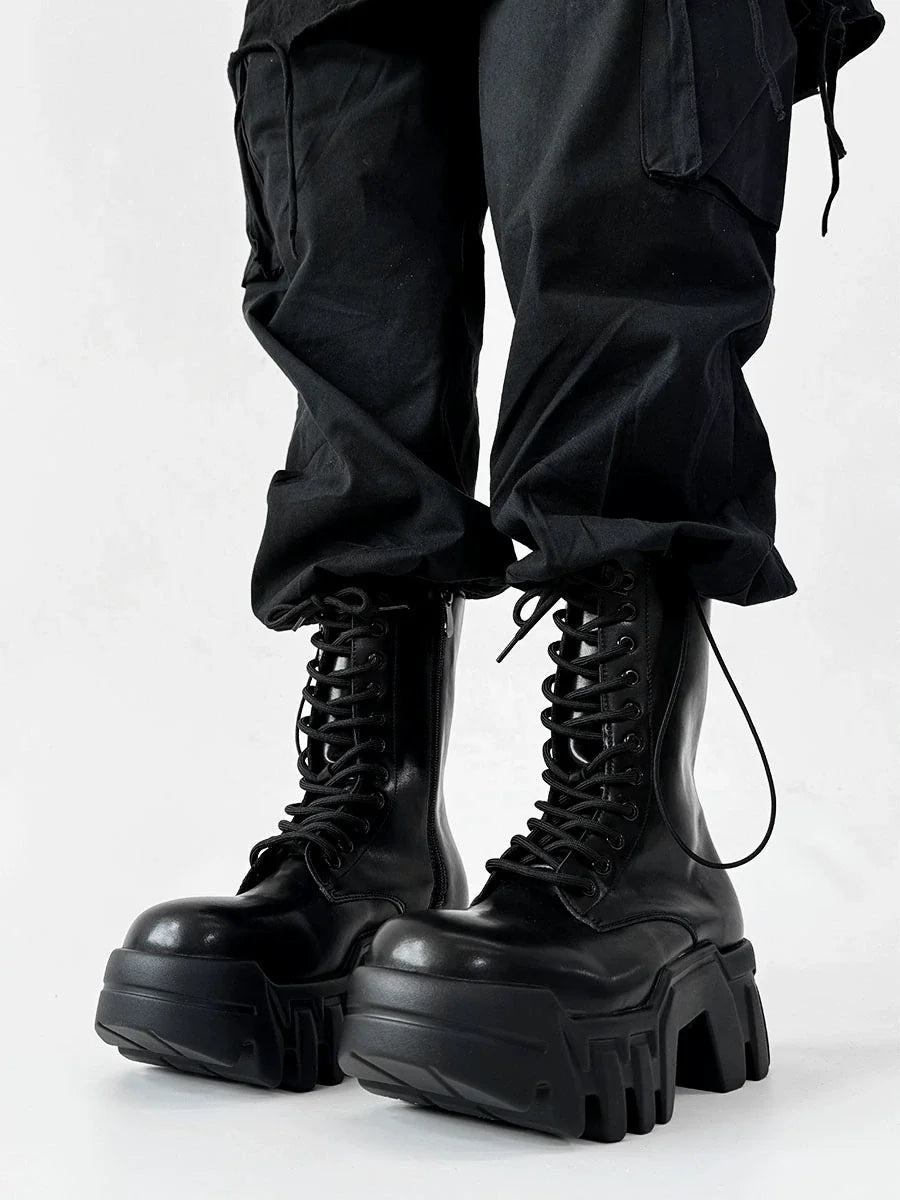 Futuristic Black Zip Platform Combat Boots