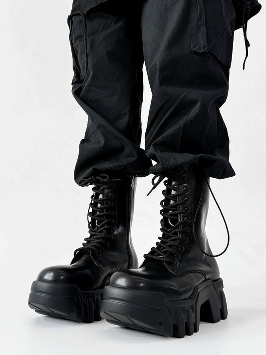 Futuristic Black Zip Platform Combat Boots