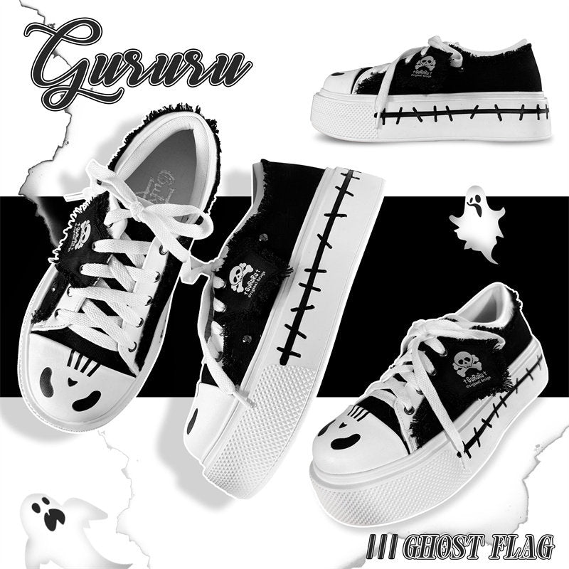 Ghost Monster Flag Canvas Platform Shoes