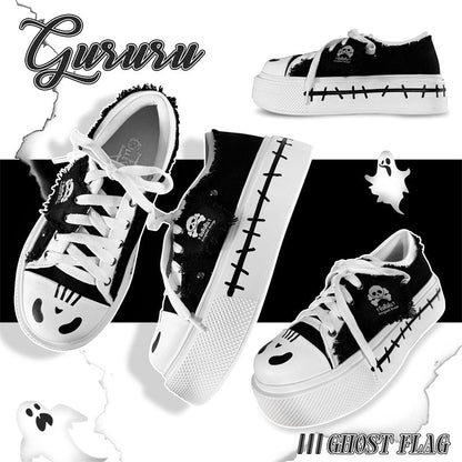 Ghost Monster Flag Canvas Platform Shoes