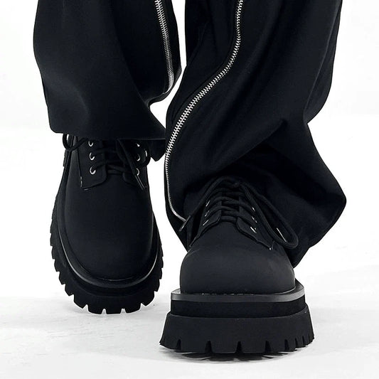 Round Toe Chunky Sole Leather Shoes