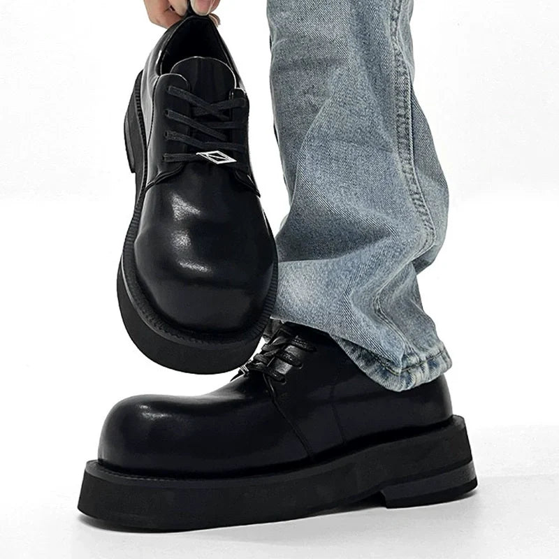 Round-Toe Leather Platform Sneakers