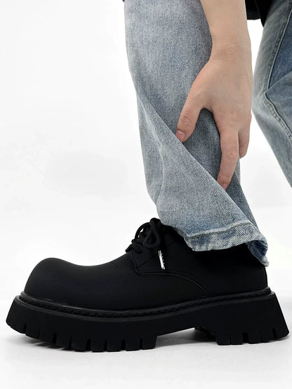 Chunky Black Matte and Glossy Platform Derby Shoes