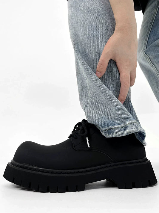 Chunky Black Matte and Glossy Platform Derby Shoes