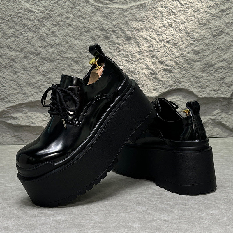 Patent Lace Up Platform Thick Sole Shoes